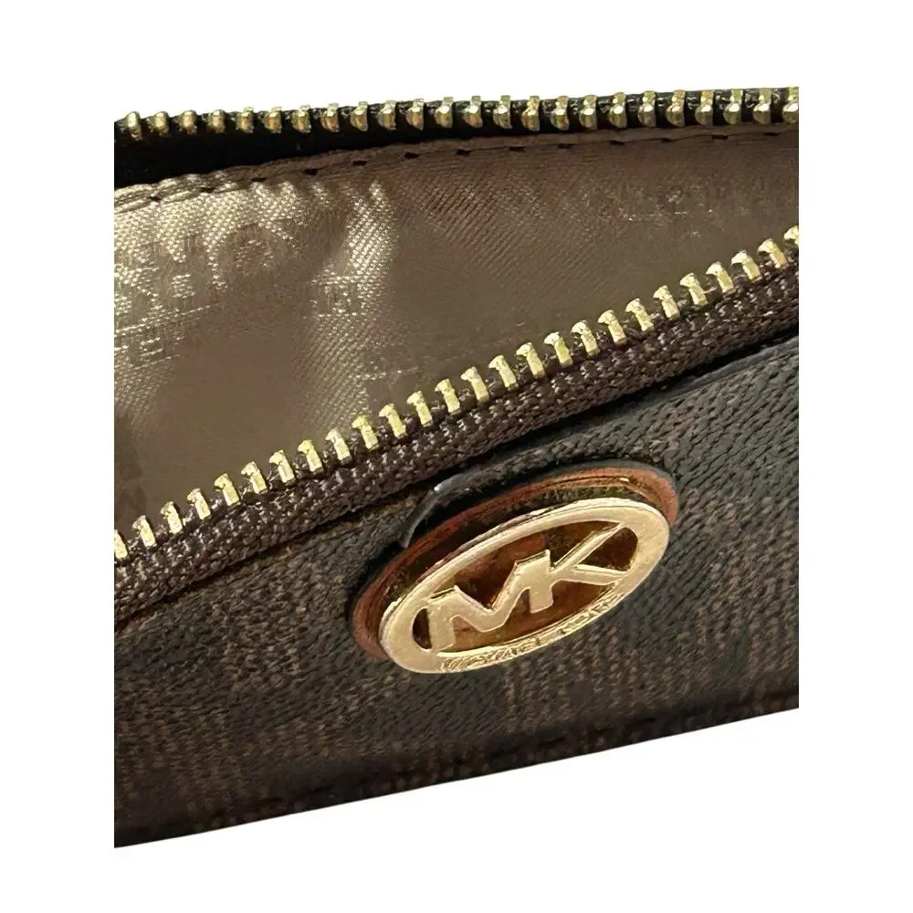 Michael Kors Brown Leather Logo Zip-Around Keyring Pouch Key Chain